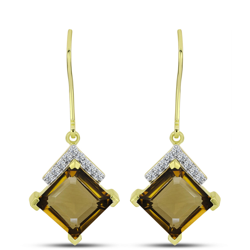 Brincos de Prata com Banho de Ouro com Quartzo Cognac e Topázio Branco