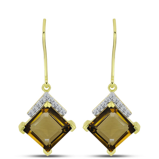 Brincos de Prata com Banho de Ouro com Quartzo Cognac e Topázio Branco