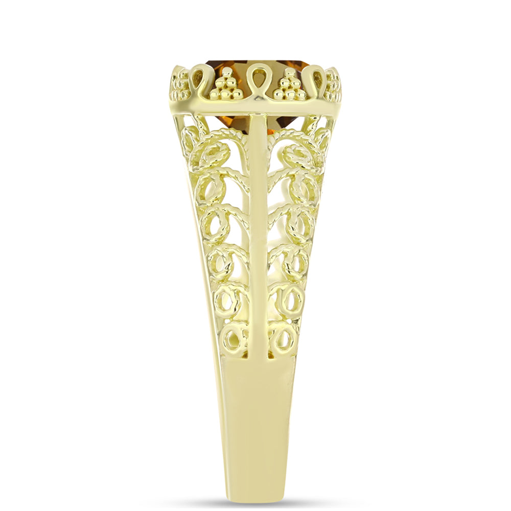 Anel de Prata com Banho de Ouro com Quartzo Cognac  Contraste: Cabeca de Veado (800) 4 