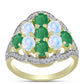 Anel de Prata com Banho de Ouro com Esmeralda do Brasil e Pedra da Lua Arco-íris  Contraste: Cabeca de Veado (800)