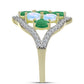 Anel de Prata com Banho de Ouro com Esmeralda do Brasil e Pedra da Lua Arco-íris  Contraste: Cabeca de Veado (800)