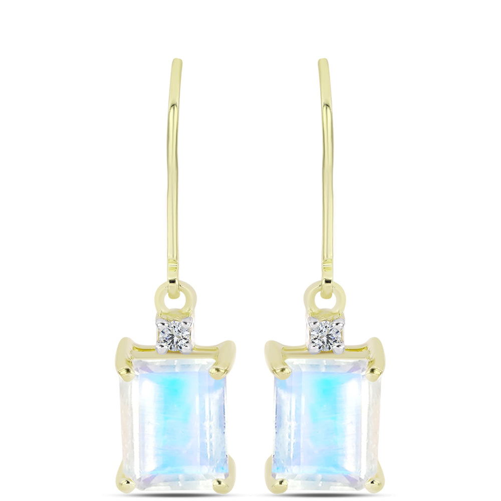 Brincos de Prata com Banho de Ouro com Pedra da Lua Arco-íris e Topázio Branco