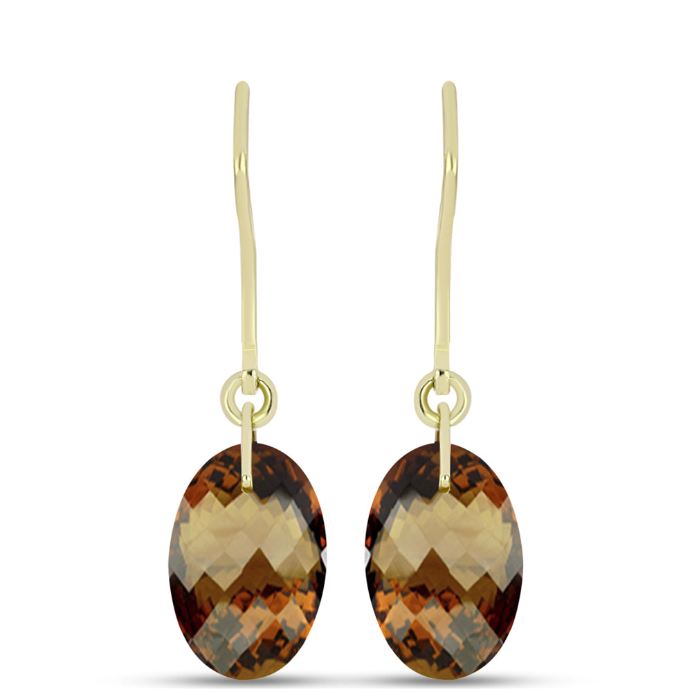Brincos de Prata com Banho de Ouro com Quartzo Cognac