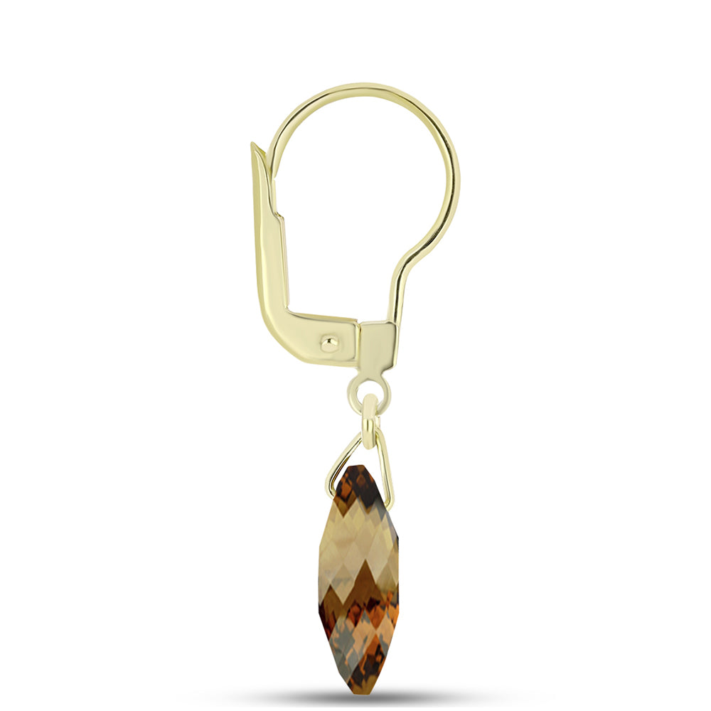 Brincos de Prata com Banho de Ouro com Quartzo Cognac 2 