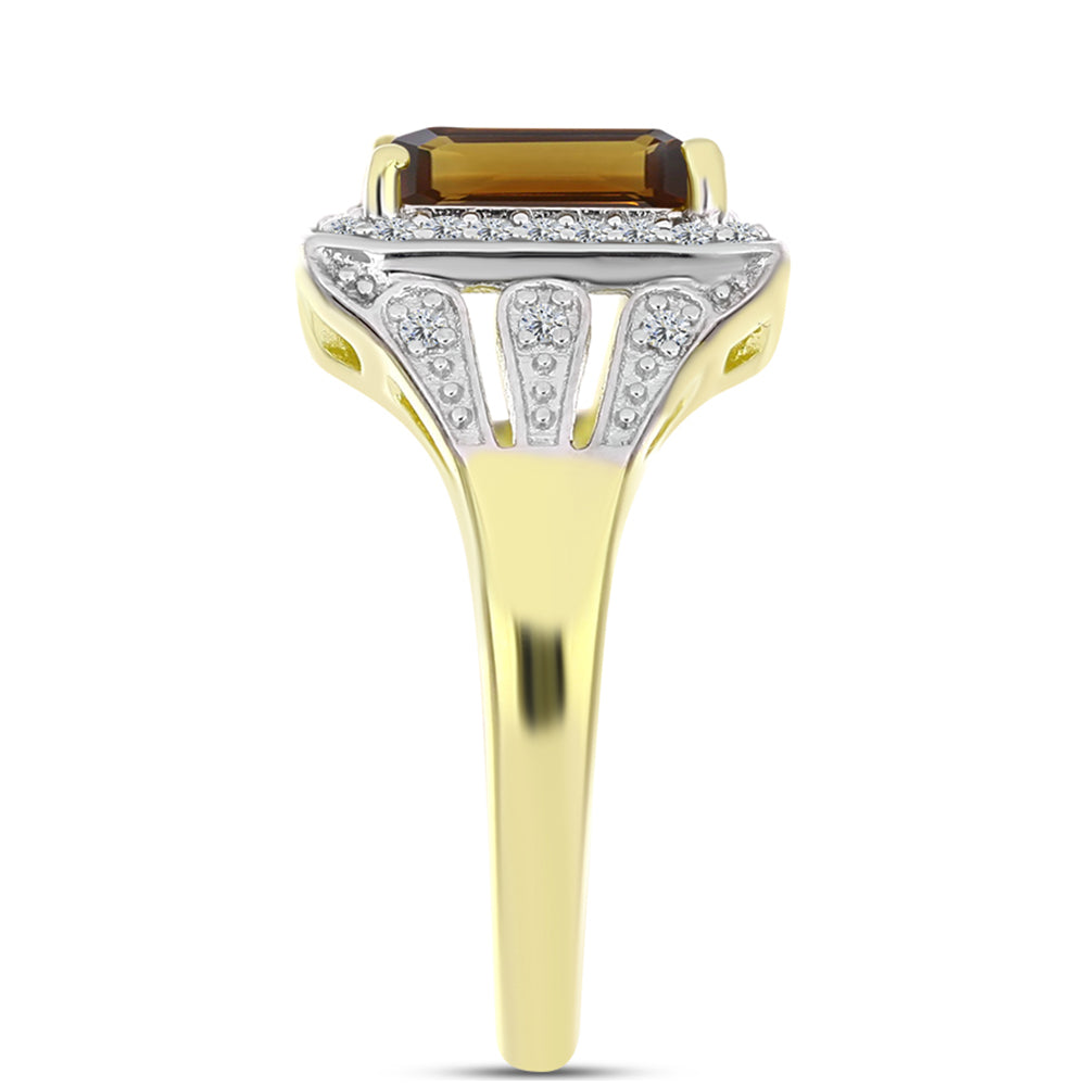 Anel de Prata com Banho de Ouro com Quartzo Cognac e Topázio Branco  Contraste: Cabeca de Veado (800) 4 