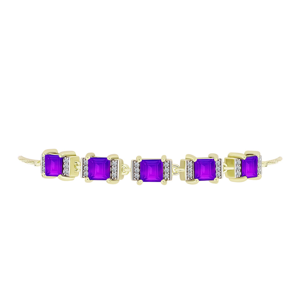 Pulseira de Prata com Banho de Ouro com Ágata Roxa e Topázio Branco  Contraste: Cabeca de Veado (800) 2 