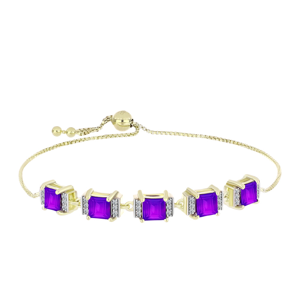 Pulseira de Prata com Banho de Ouro com Ágata Roxa e Topázio Branco  Contraste: Cabeca de Veado (800)