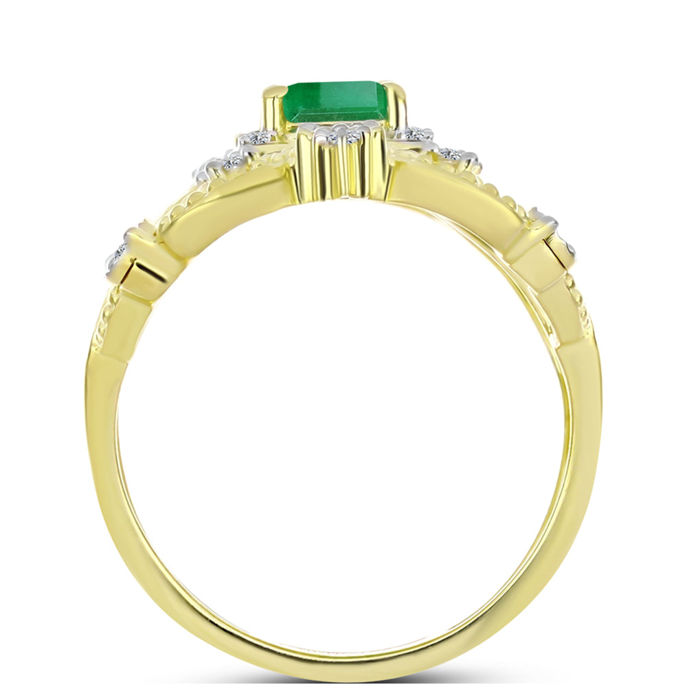 Anel de Prata com Banho de Ouro com Esmeralda do Brasil e Topázio Branco  Contraste: Cabeca de Veado (800) 2 