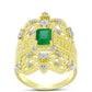 Anel de Prata com Banho de Ouro com Esmeralda do Brasil e Topázio Branco  Contraste: Cabeca de Veado (800)