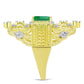 Anel de Prata com Banho de Ouro com Esmeralda do Brasil e Topázio Branco  Contraste: Cabeca de Veado (800)