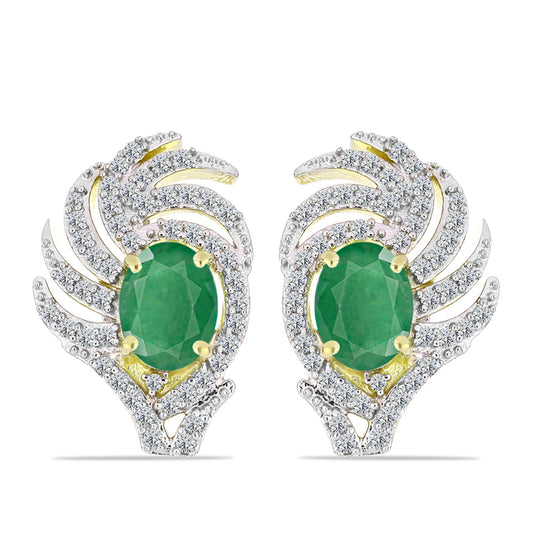 Brincos de Prata com Banho de Ouro com Esmeralda do Brasil e Topázio Branco