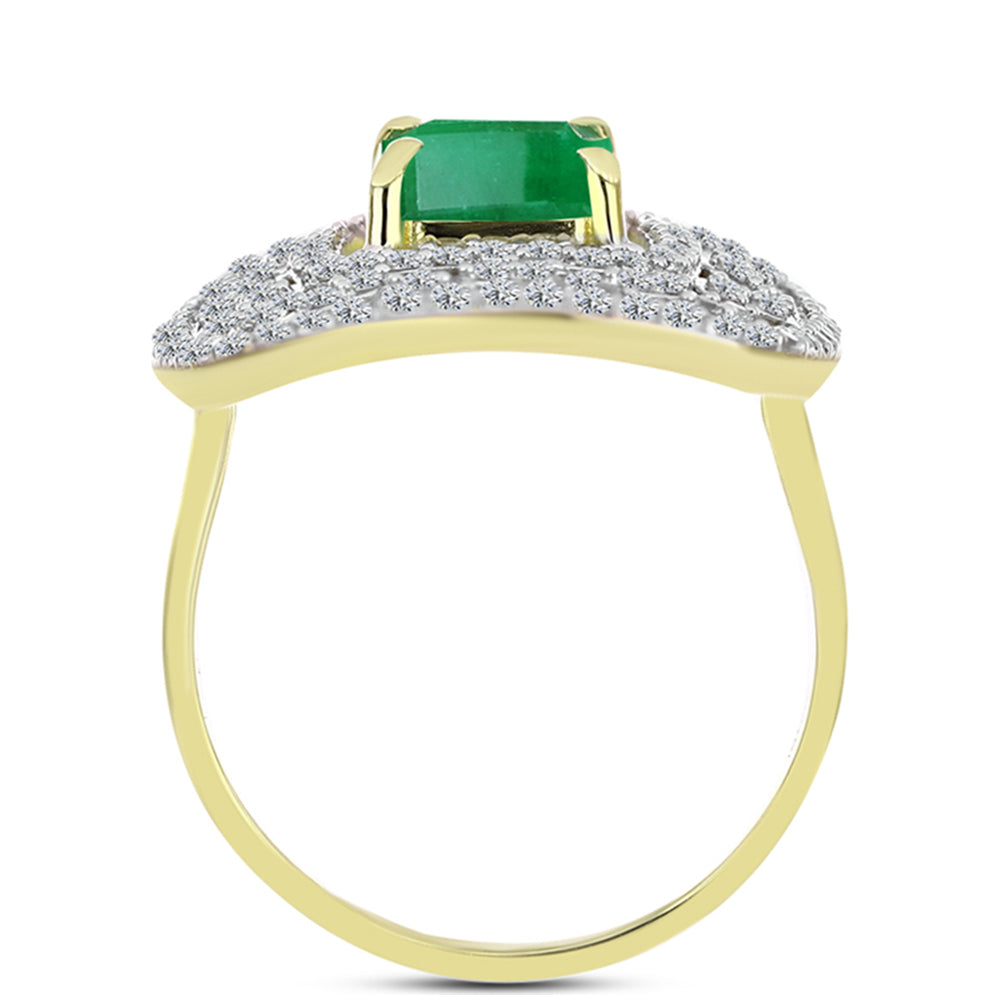 Anel de Prata com Banho de Ouro com Esmeralda do Brasil e Topázio Branco  Contraste: Cabeca de Veado (800)