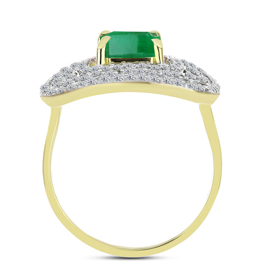 Anel de Prata com Banho de Ouro com Esmeralda do Brasil e Topázio Branco  Contraste: Cabeca de Veado (800)