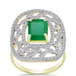 Anel de Prata com Banho de Ouro com Esmeralda do Brasil e Topázio Branco  Contraste: Cabeca de Veado (800)