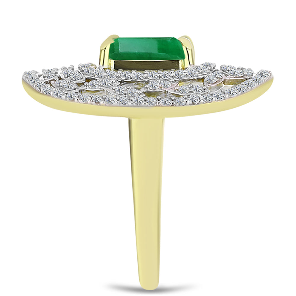 Anel de Prata com Banho de Ouro com Esmeralda do Brasil e Topázio Branco  Contraste: Cabeca de Veado (800)
