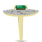 Anel de Prata com Banho de Ouro com Esmeralda do Brasil e Topázio Branco  Contraste: Cabeca de Veado (800)