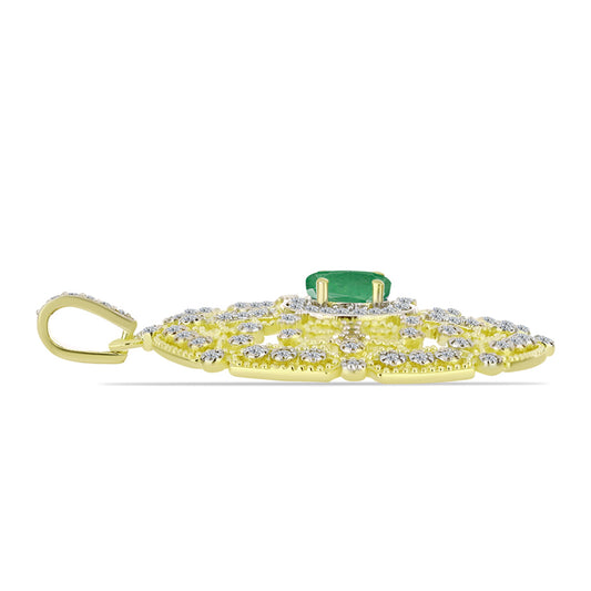 Pendente de Prata com Banho de Ouro com Esmeralda do Brasil e Topázio Branco  Contraste: Cabeca de Veado (800)