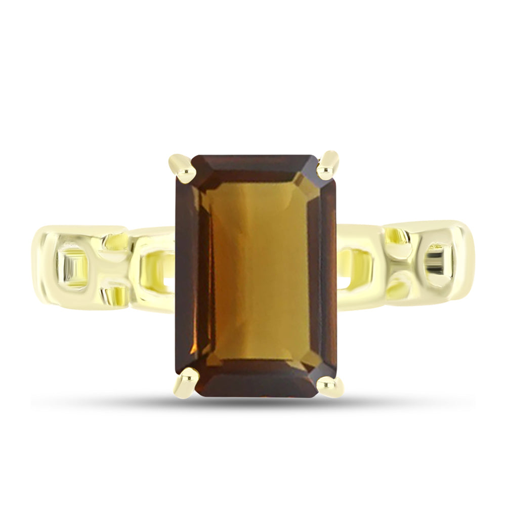 Anel de Prata com Banho de Ouro com Quartzo Cognac  Contraste: Cabeca de Veado (800)