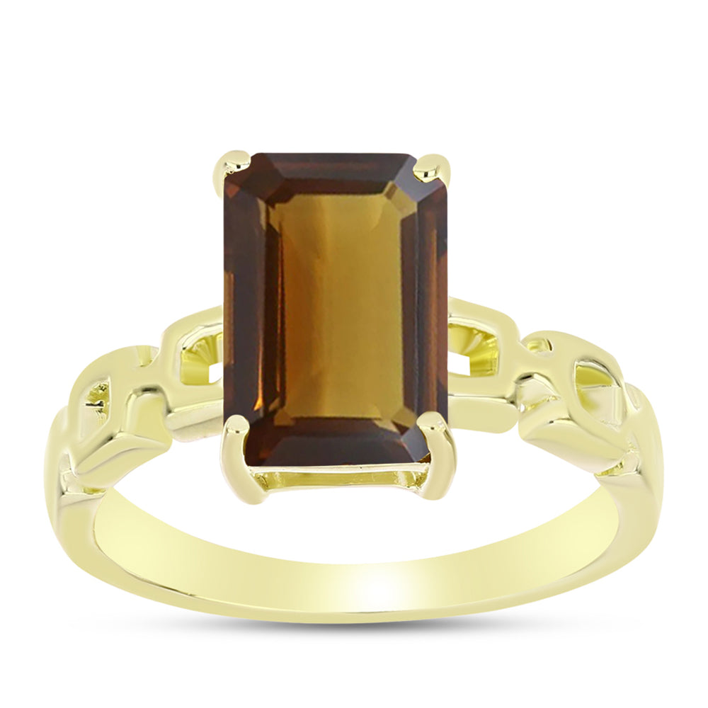 Anel de Prata com Banho de Ouro com Quartzo Cognac  Contraste: Cabeca de Veado (800) 3 
