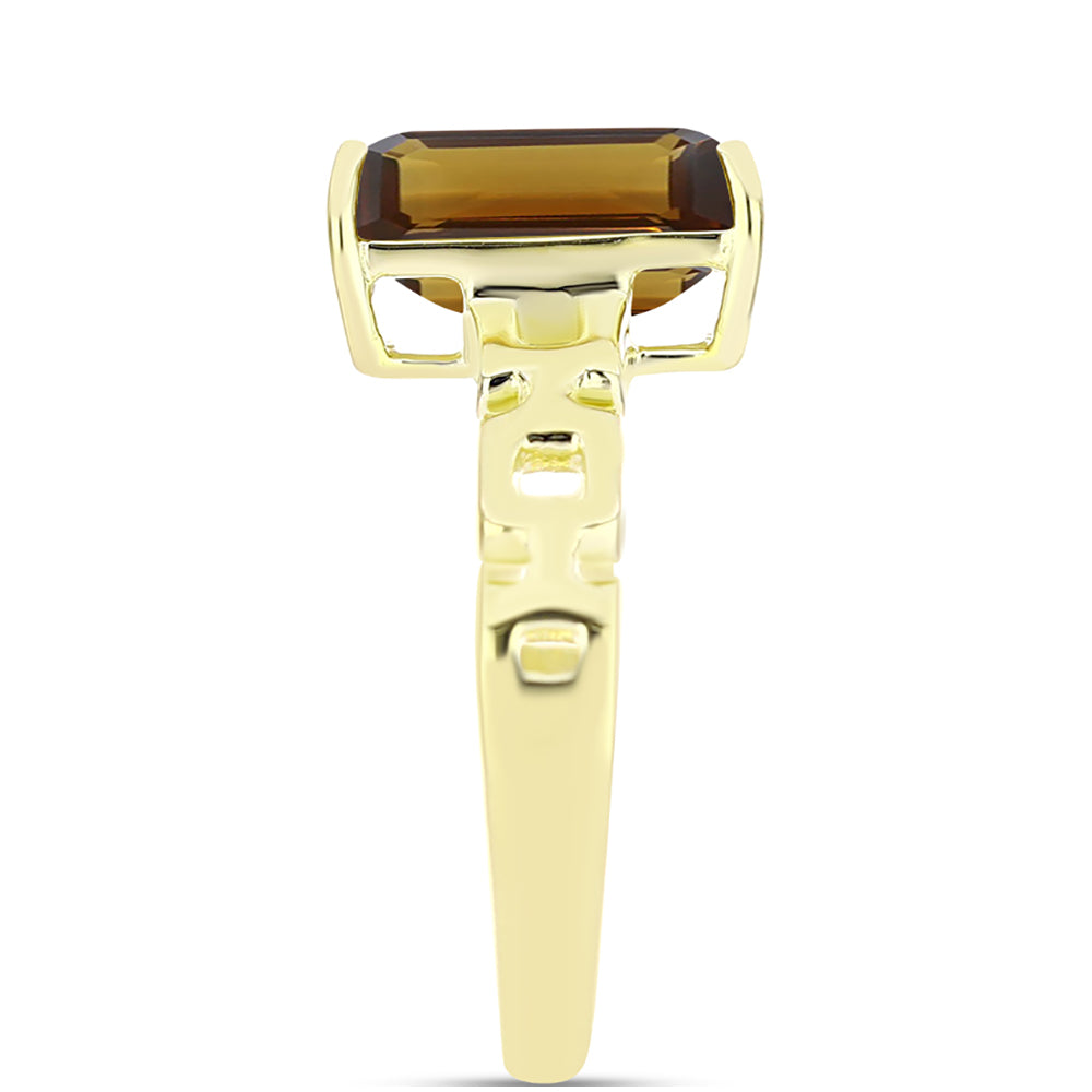 Anel de Prata com Banho de Ouro com Quartzo Cognac  Contraste: Cabeca de Veado (800) 4 