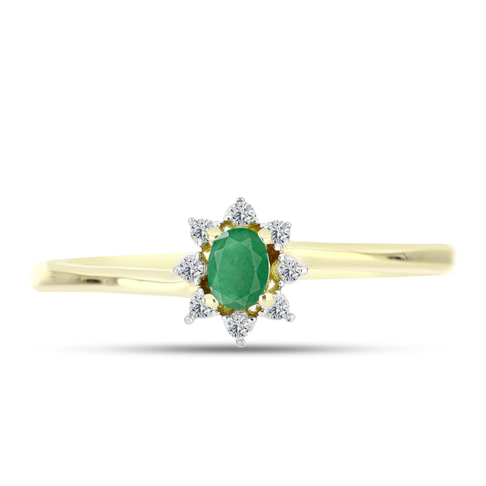 Anel de Prata com Banho de Ouro com Esmeralda do Brasil e Topázio Branco 1 