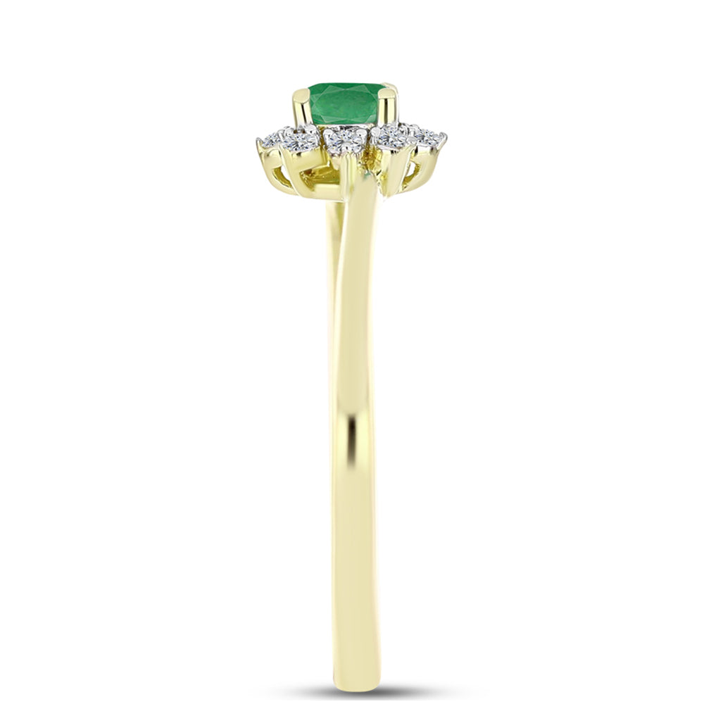 Anel de Prata com Banho de Ouro com Esmeralda do Brasil e Topázio Branco