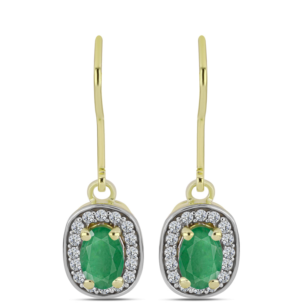 Brincos de Prata com Banho de Ouro com Esmeralda do Brasil e Topázio Branco