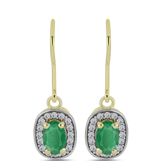Brincos de Prata com Banho de Ouro com Esmeralda do Brasil e Topázio Branco
