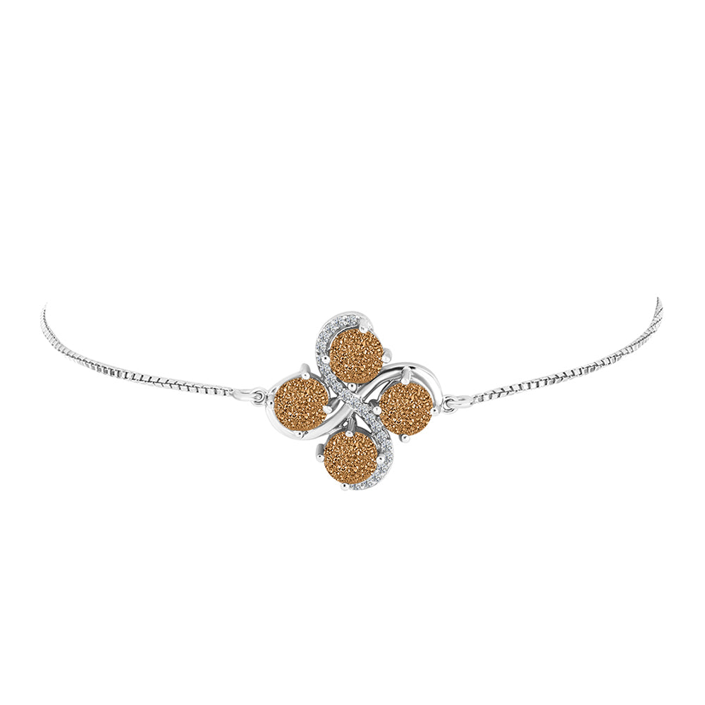 Pulseira de Prata com Drusa Dourada e Topázio Branco  Contraste: Cabeca de Veado (800)