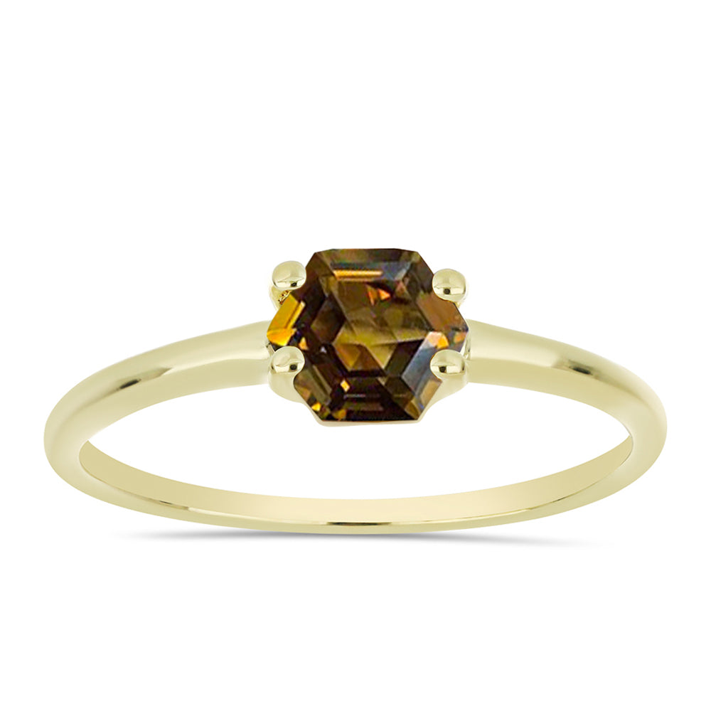 Anel de Prata com Banho de Ouro com Quartzo Cognac 3 