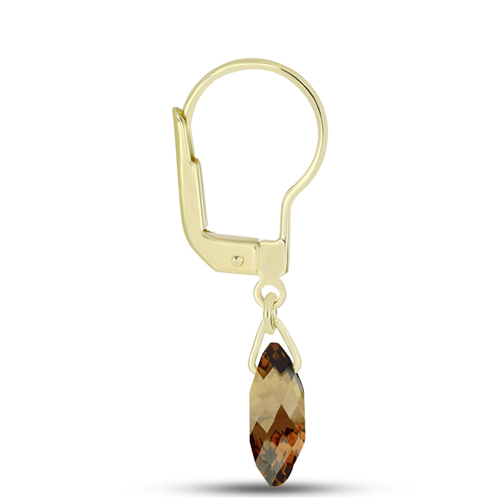 Brincos de Prata com Banho de Ouro com Quartzo Cognac 2 