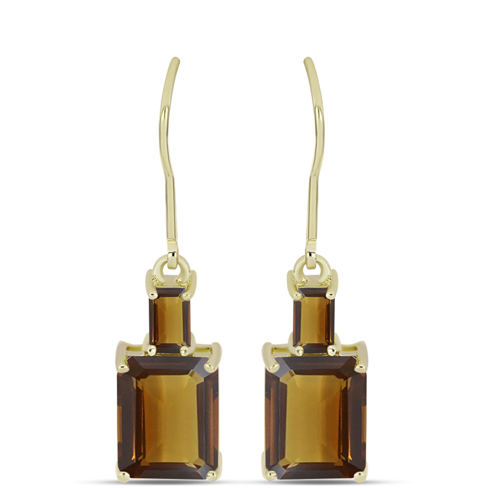 Brincos de Prata com Banho de Ouro com Quartzo Cognac