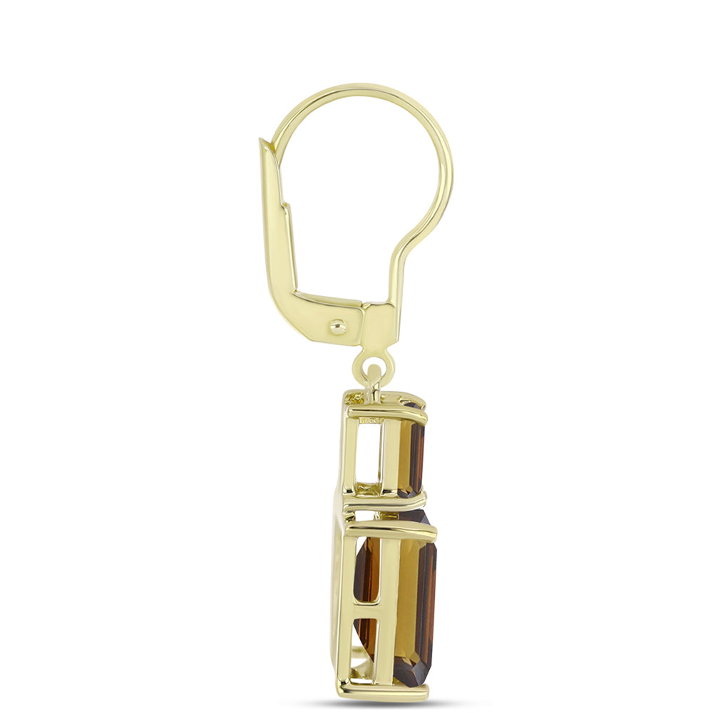 Brincos de Prata com Banho de Ouro com Quartzo Cognac 2 