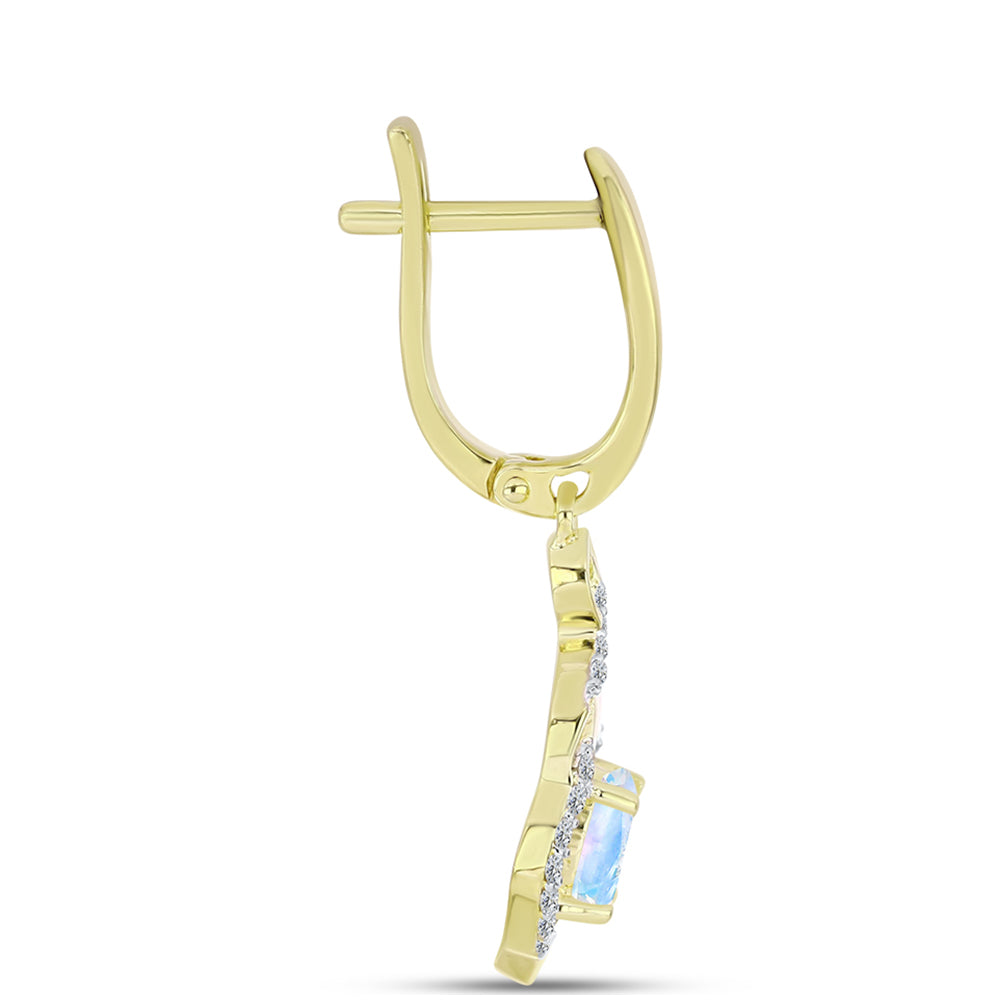 Brincos de Prata com Banho de Ouro com Pedra da Lua Arco-íris e Topázio Branco 2 