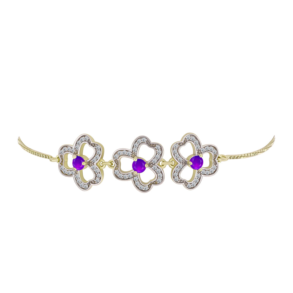 Pulseira de Prata com Banho de Ouro com Ágata Roxa e Topázio Branco  Contraste: Cabeca de Veado (800) 2 