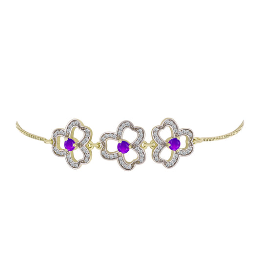 Pulseira de Prata com Banho de Ouro com Ágata Roxa e Topázio Branco  Contraste: Cabeca de Veado (800)