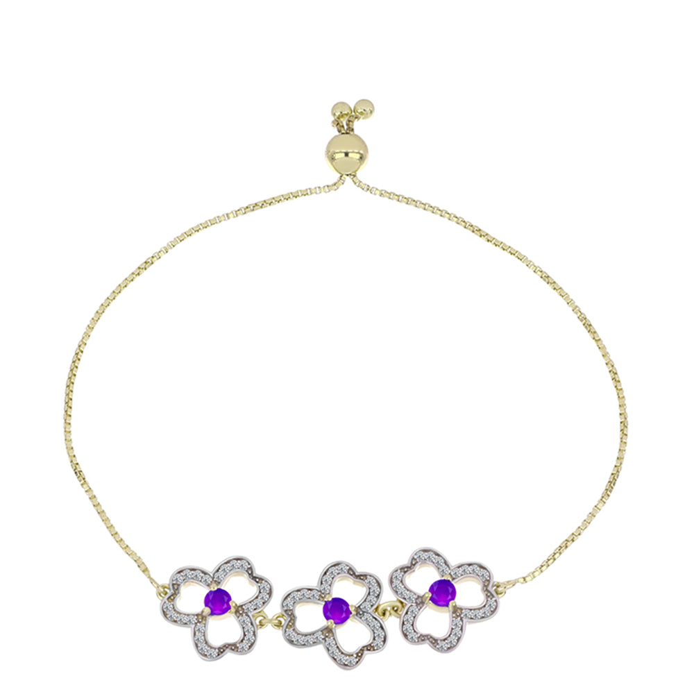 Pulseira de Prata com Banho de Ouro com Ágata Roxa e Topázio Branco  Contraste: Cabeca de Veado (800) 1 
