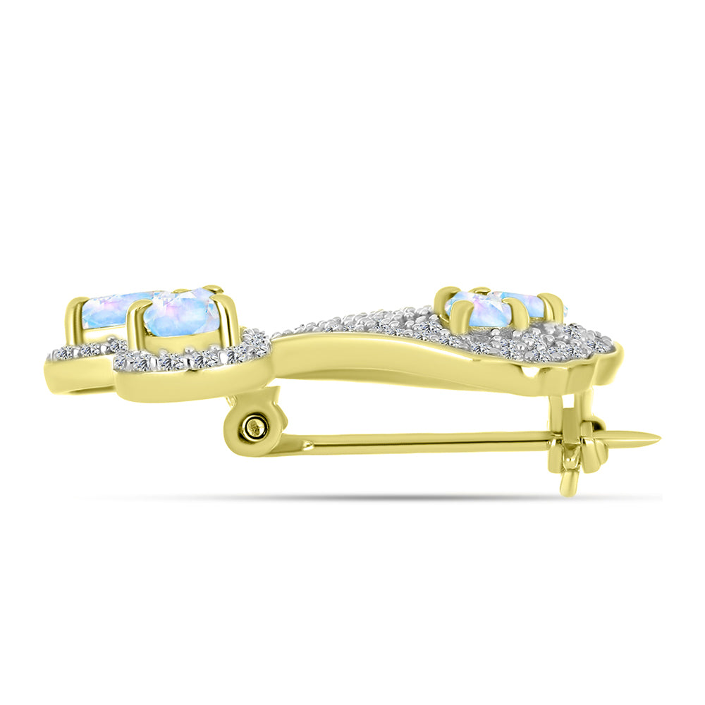 Alfinete de Prata com Banho de Ouro com Pedra da Lua Arco-íris  Contraste: Cabeca de Veado (800)