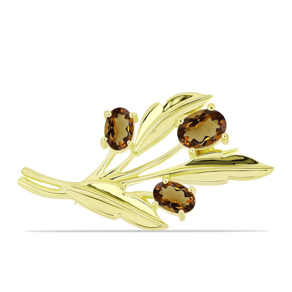 Alfinete de Prata com Banho de Ouro com Quartzo Cognac  Contraste: Cabeca de Veado (800) 1 