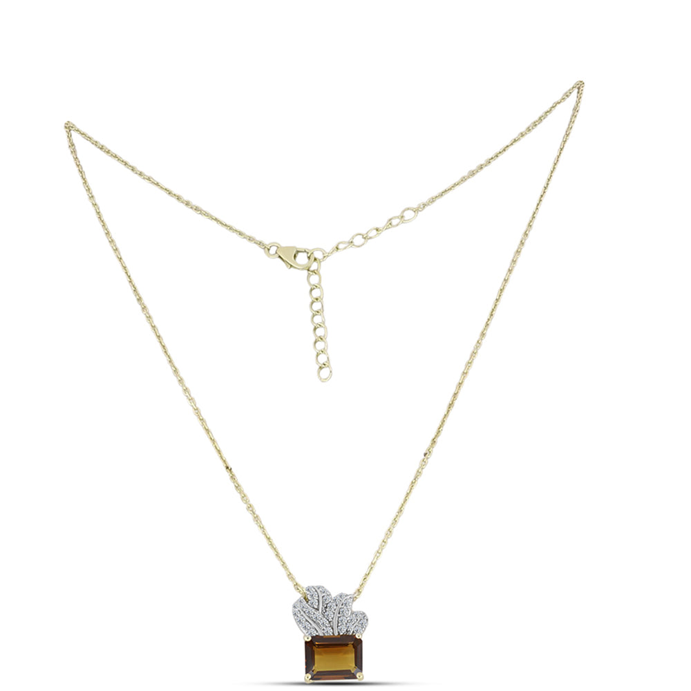Colar de Prata com Banho de Ouro com Quartzo Cognac e Topázio Branco  Contraste: Cabeca de Veado (800) 1 