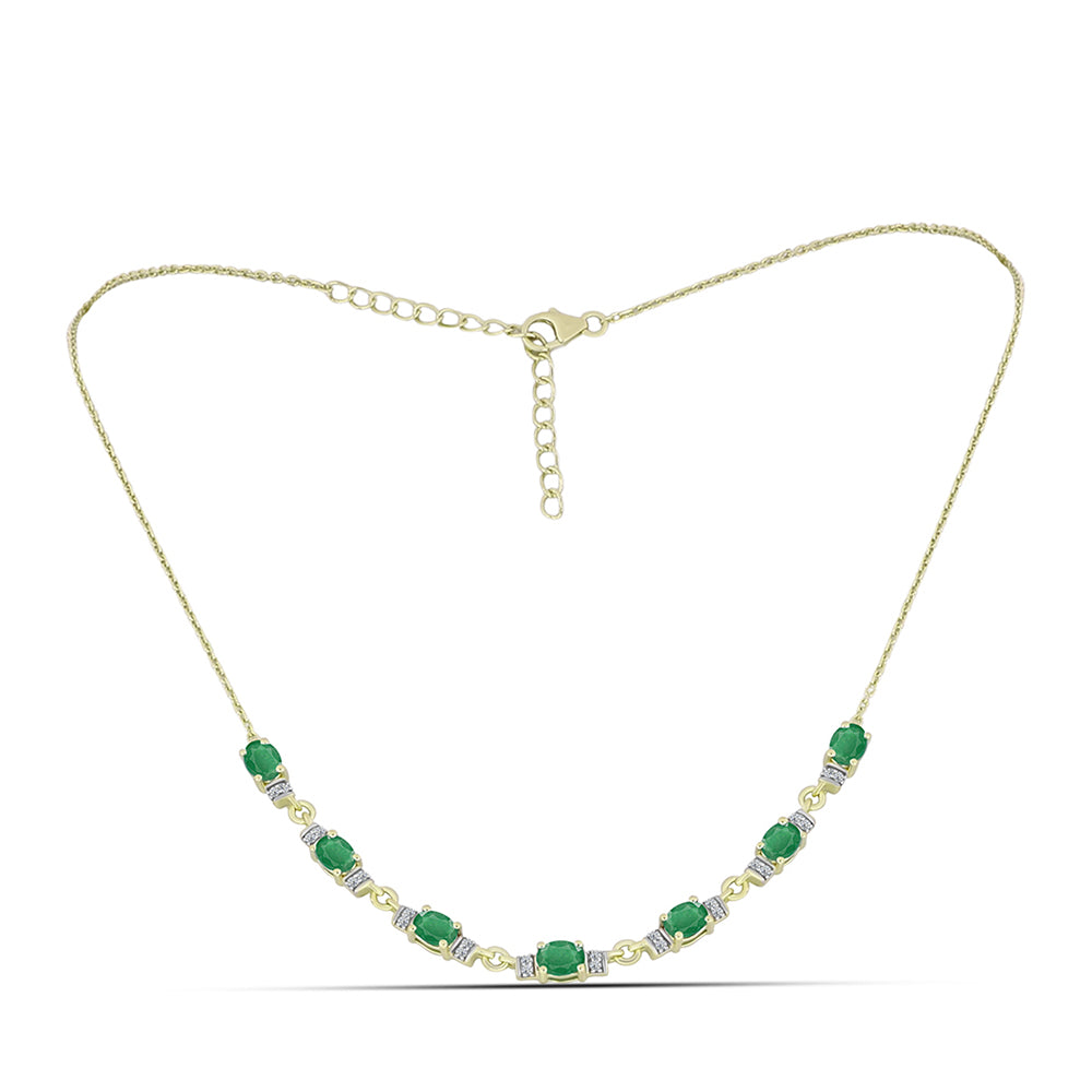 Colar de Prata com Banho de Ouro com Esmeralda do Brasil e Topázio Branco  Contraste: Cabeca de Veado (800)