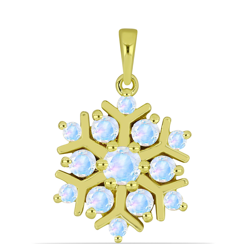 Pendente de Prata com Banho de Ouro com Pedra da Lua Arco-íris  Contraste: Cabeca de Veado (800)