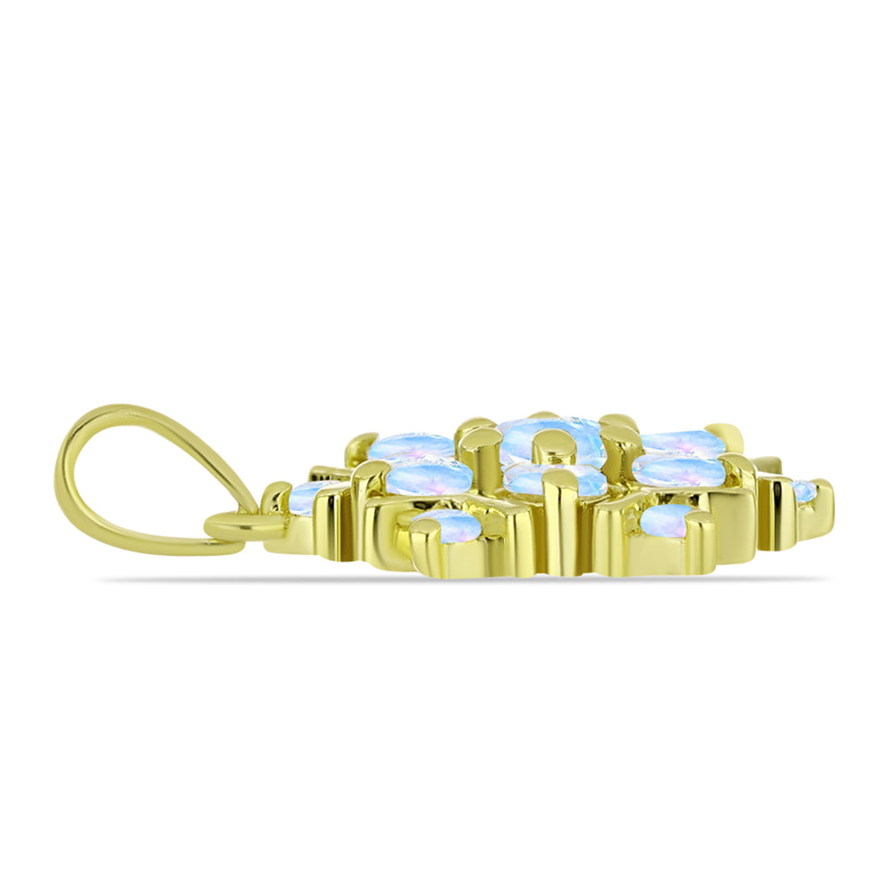 Pendente de Prata com Banho de Ouro com Pedra da Lua Arco-íris  Contraste: Cabeca de Veado (800)