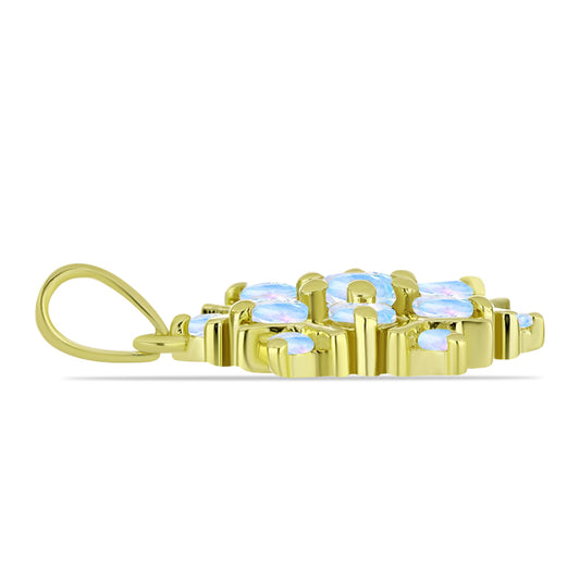 Pendente de Prata com Banho de Ouro com Pedra da Lua Arco-íris  Contraste: Cabeca de Veado (800)