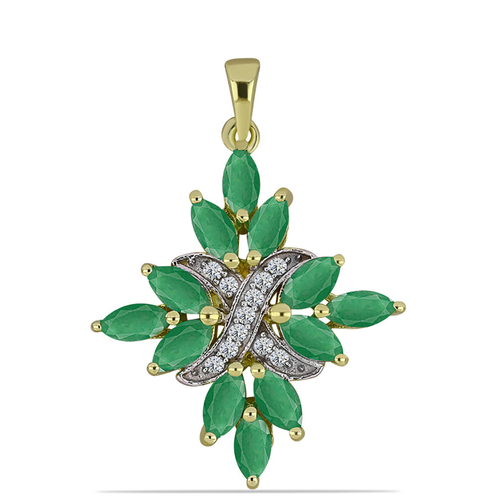Pendente de Prata com Banho de Ouro com Esmeralda do Brasil e Topázio Branco 1 