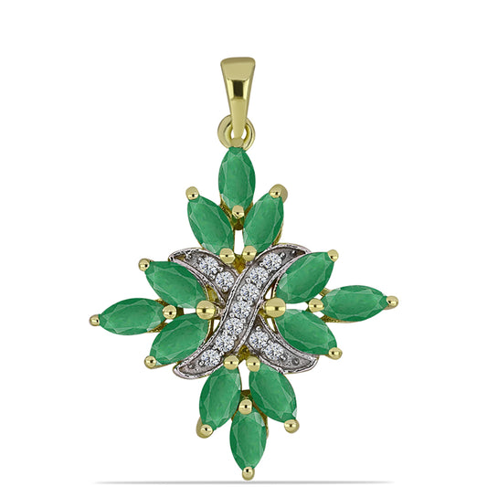 Pendente de Prata com Banho de Ouro com Esmeralda do Brasil e Topázio Branco