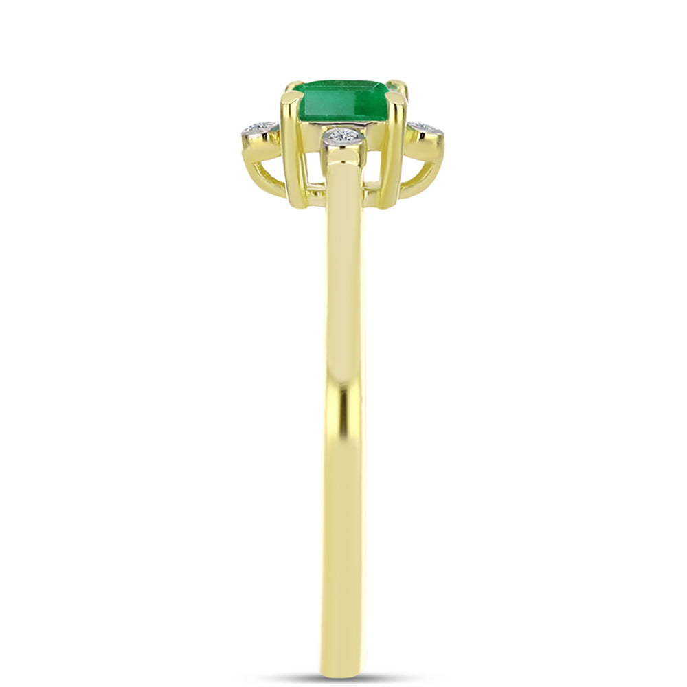 Anel de Prata com Banho de Ouro com Esmeralda do Brasil e Topázio Branco