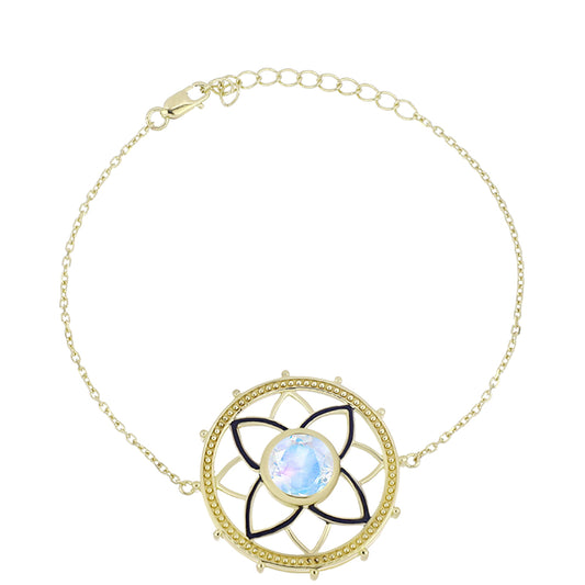 Pulseira de Prata com Banho de Ouro com Pedra da Lua Arco-íris  Contraste: Cabeca de Veado (800)