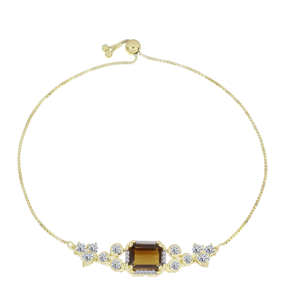 Pulseira de Prata com Banho de Ouro com Quartzo Cognac e Topázio Branco  Contraste: Cabeca de Veado (800) 1 