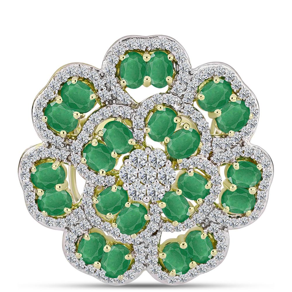 Anel de Prata com Banho de Ouro com Esmeralda do Brasil e Topázio Branco  Contraste: Cabeca de Veado (800)